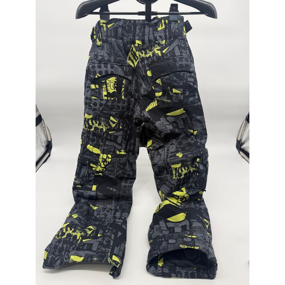 Ride Snowboards Snow Pants Black Neon Yellow Graphic Insulated Ski Cargo Kids L